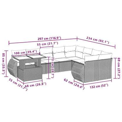 10 pcs conjunto de sofás p/ jardim com almofadões vime PE bege