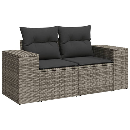 10 pcs conjunto sofás de jardim c/ almofadões vime PE cinzento