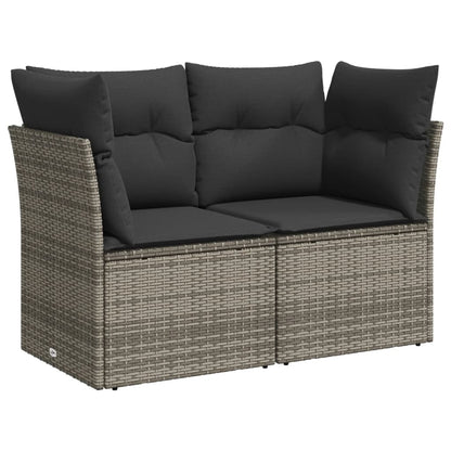 10 pcs conjunto sofás de jardim c/ almofadões vime PE cinzento