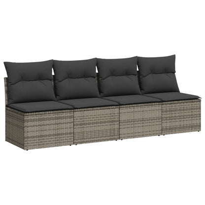 10 pcs conjunto sofás de jardim c/ almofadões vime PE cinzento