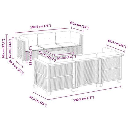 7 pcs conjunto de sofás p/ jardim com almofadões vime PE bege