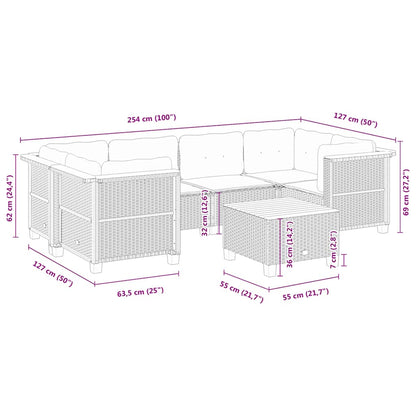 7 pcs conjunto de sofás p/ jardim com almofadões vime PE bege