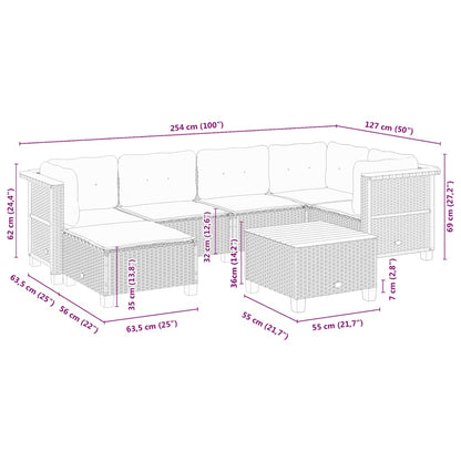 7 pcs conjunto de sofás p/ jardim com almofadões vime PE bege