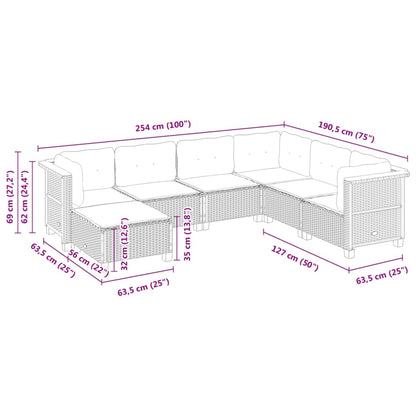 7 pcs conjunto de sofás p/ jardim com almofadões vime PE bege