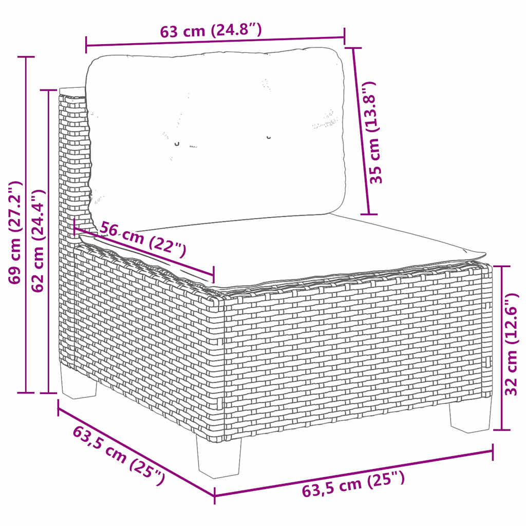 10 pcs conjunto de sofás p/ jardim com almofadões vime PE bege
