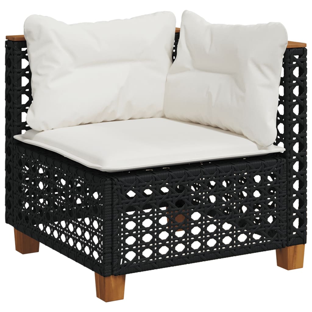10 pcs conjunto sofás de jardim c/ almofadões vime PE preto