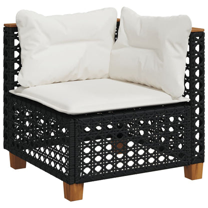 10 pcs conjunto sofás de jardim c/ almofadões vime PE preto