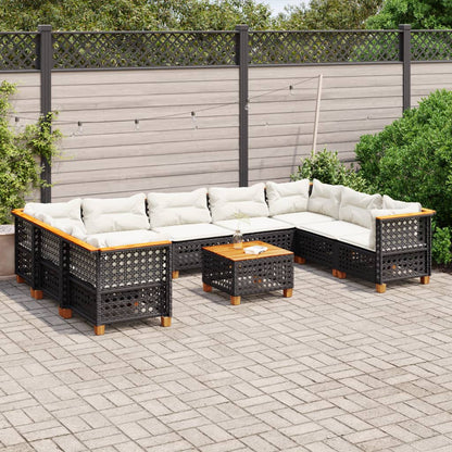 10 pcs conjunto sofás de jardim c/ almofadões vime PE preto