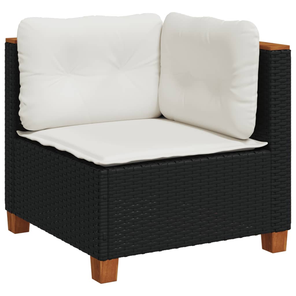 10 pcs conjunto sofás de jardim c/ almofadões vime PE preto