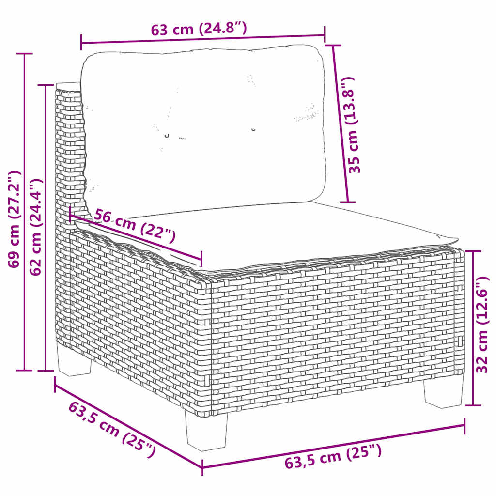 10 pcs conjunto de sofás p/ jardim com almofadões vime PE bege