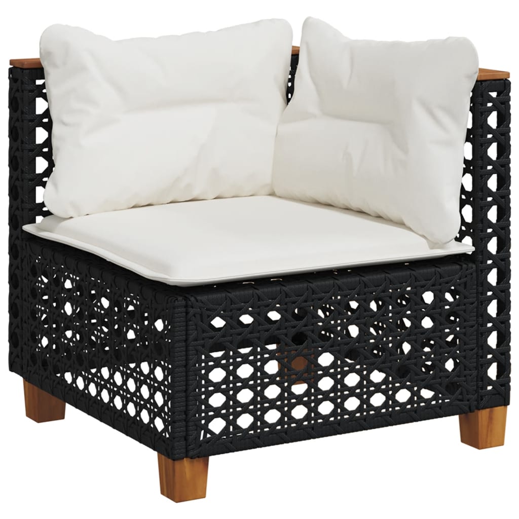10 pcs conjunto sofás de jardim c/ almofadões vime PE preto