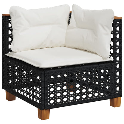 10 pcs conjunto sofás de jardim c/ almofadões vime PE preto