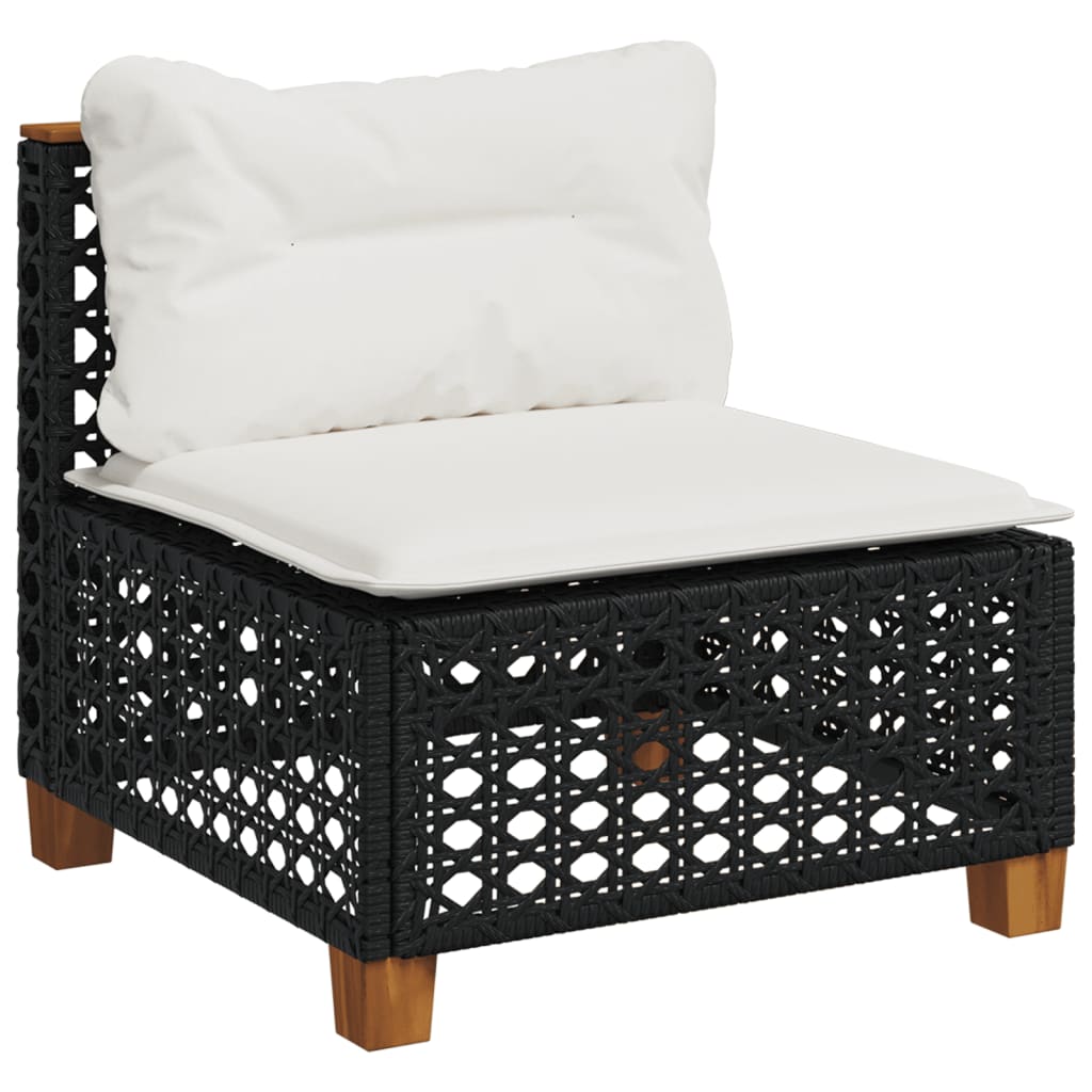 10 pcs conjunto sofás de jardim c/ almofadões vime PE preto