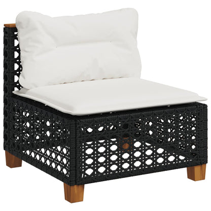 10 pcs conjunto sofás de jardim c/ almofadões vime PE preto