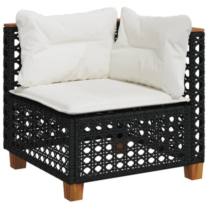 10 pcs conjunto sofás de jardim c/ almofadões vime PE preto