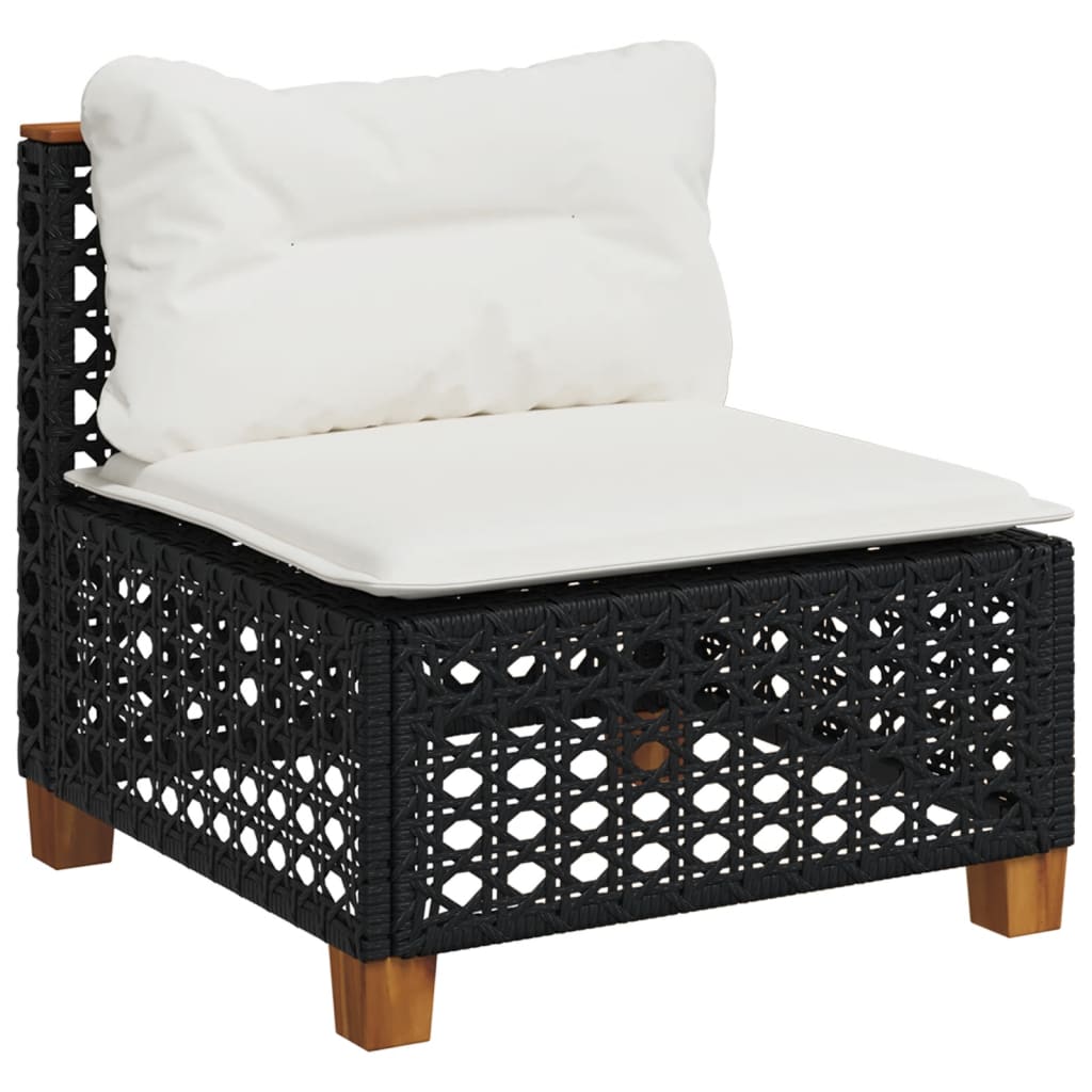 10 pcs conjunto sofás de jardim c/ almofadões vime PE preto