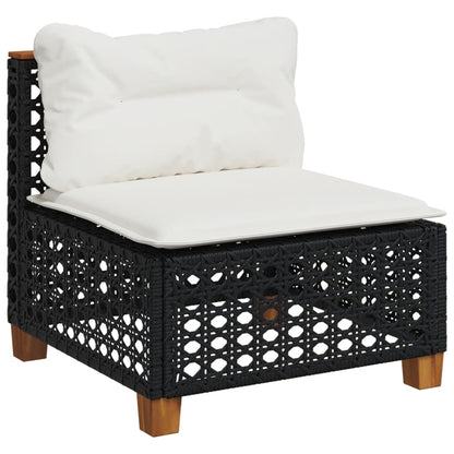 10 pcs conjunto sofás de jardim c/ almofadões vime PE preto