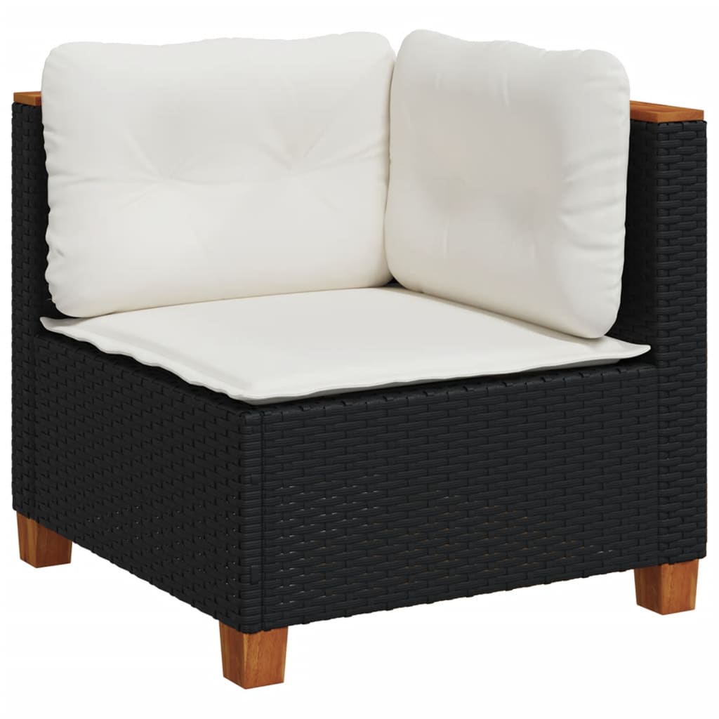 10 pcs conjunto sofás de jardim c/ almofadões vime PE preto