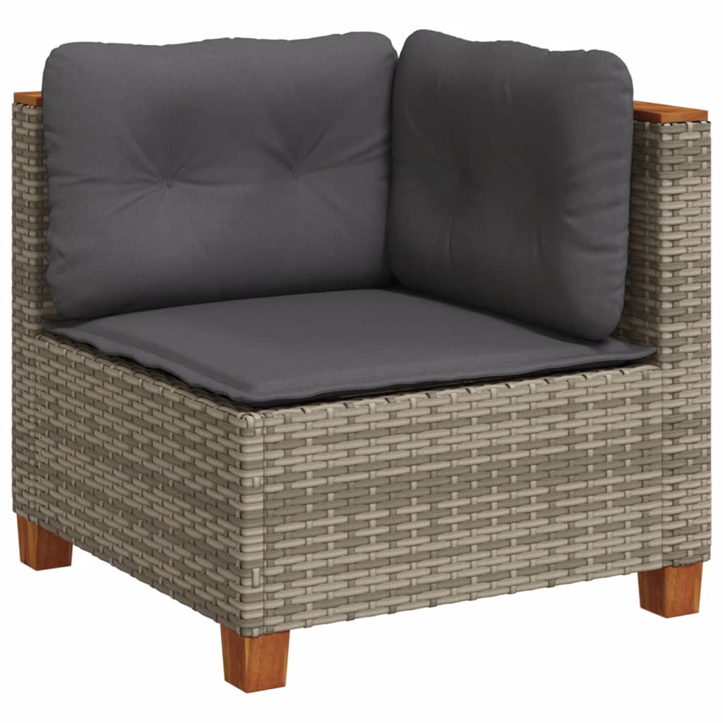 10 pcs conjunto sofás de jardim c/ almofadões vime PE cinzento