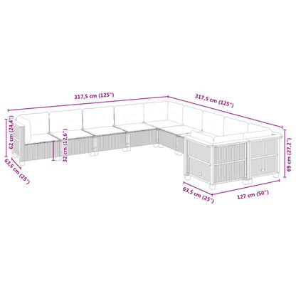 10 pcs conjunto de sofás p/ jardim com almofadões vime PE bege