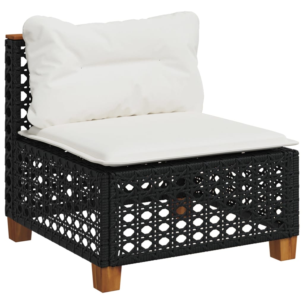 10 pcs conjunto sofás de jardim c/ almofadões vime PE preto