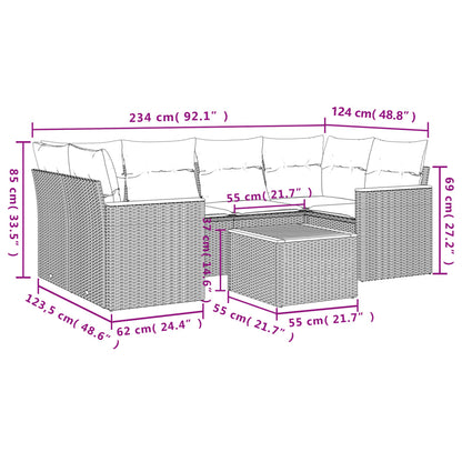 7 pcs conjunto de sofás p/ jardim com almofadões vime PE bege
