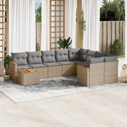 10 pcs conjunto de sofás p/ jardim com almofadões vime PE bege