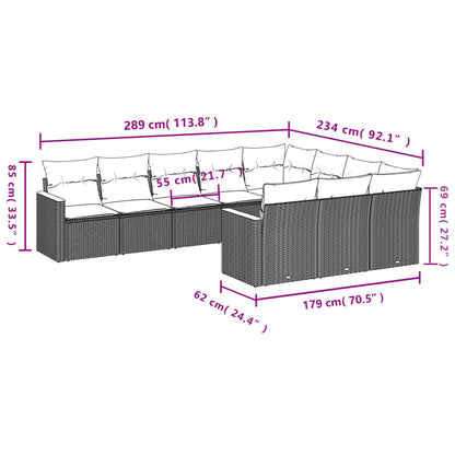 10 pcs conjunto de sofás p/ jardim com almofadões vime PE bege