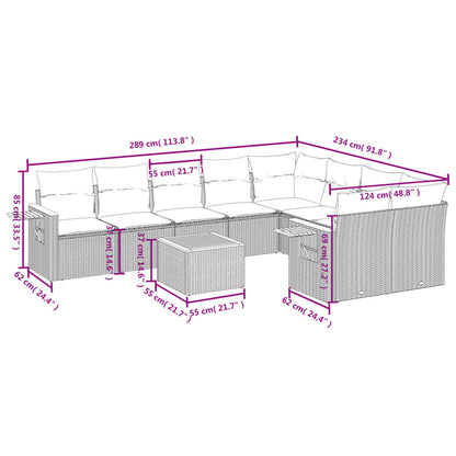 10 pcs conjunto de sofás p/ jardim com almofadões vime PE bege