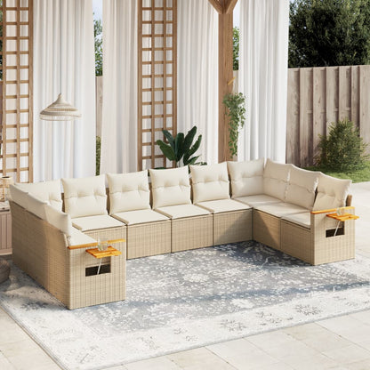 10 pcs conjunto de sofás p/ jardim com almofadões vime PE bege