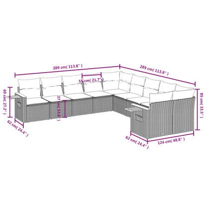 10 pcs conjunto sofás de jardim c/ almofadões vime PE preto