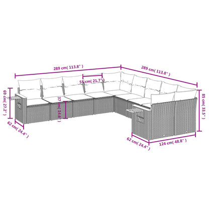 10 pcs conjunto de sofás p/ jardim com almofadões vime PE bege