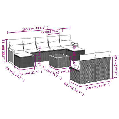 10 pcs conjunto sofás de jardim c/ almofadões vime PE preto