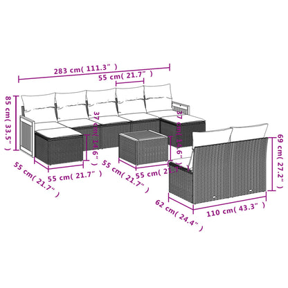 10 pcs conjunto de sofás p/ jardim com almofadões vime PE bege