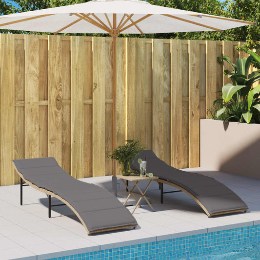 Sun loungers with cushions 2 pcs PE rattan beige