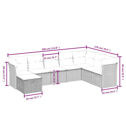 8 pcs conjunto sofás de jardim c/ almofadões vime PE castanho