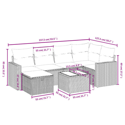 7 pcs conjunto de sofás p/ jardim com almofadões vime PE bege