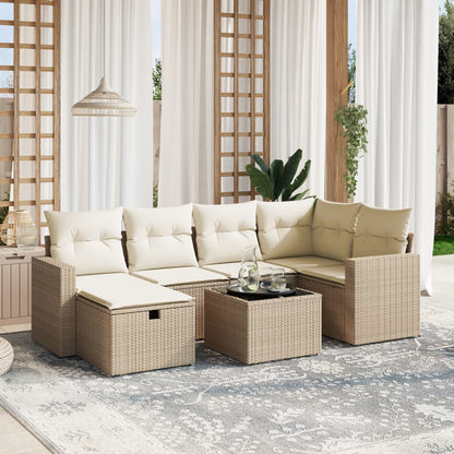 7 pcs conjunto de sofás p/ jardim com almofadões vime PE bege
