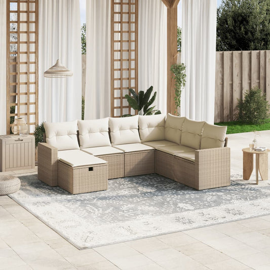 7 pcs conjunto de sofás p/ jardim com almofadões vime PE bege