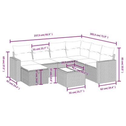 8 pcs conjunto sofás de jardim c/ almofadões vime PE castanho