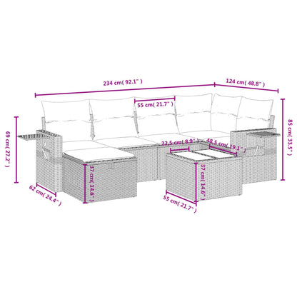 7 pcs conjunto de sofás p/ jardim com almofadões vime PE bege
