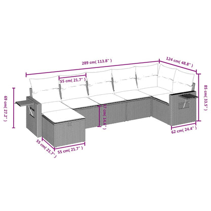 7 pcs conjunto de sofás p/ jardim com almofadões vime PE bege