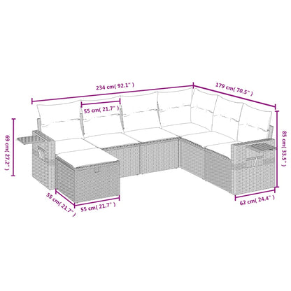 7 pcs conjunto de sofás p/ jardim com almofadões vime PE bege