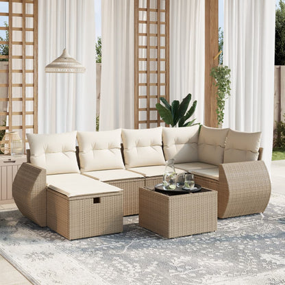 7 pcs conjunto de sofás p/ jardim com almofadões vime PE bege