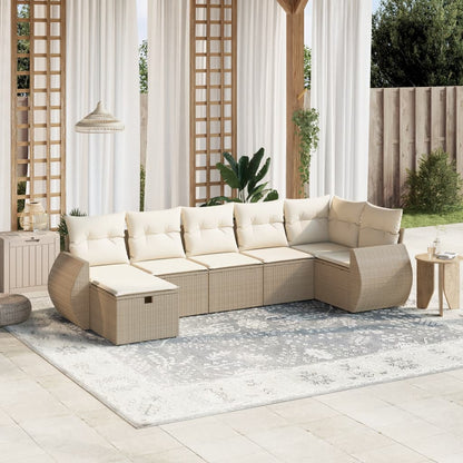 7 pcs conjunto de sofás p/ jardim com almofadões vime PE bege