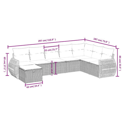 8 pcs conjunto sofás de jardim c/ almofadões vime PE castanho