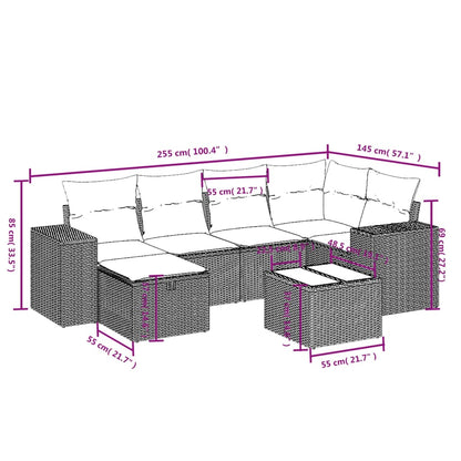 7 pcs conjunto de sofás p/ jardim com almofadões vime PE bege