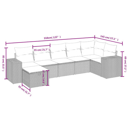 7 pcs conjunto de sofás p/ jardim com almofadões vime PE bege