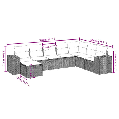 8 pcs conjunto sofás de jardim c/ almofadões vime PE castanho
