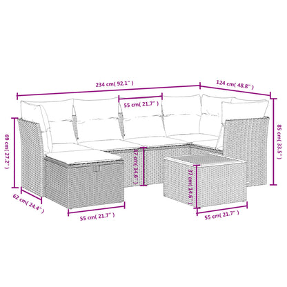 7 pcs conjunto de sofás p/ jardim com almofadões vime PE bege